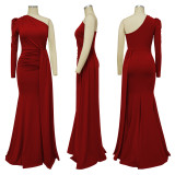 Dress long skirt with slanted collar and patchwork dress
