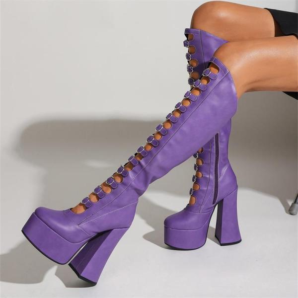 Thick soled ultra-high heel punk style knee length women's boots