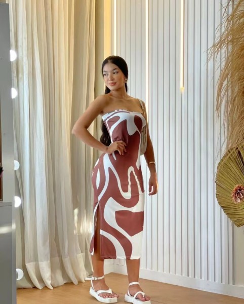 Wrapped chest slim fit elastic printed dress