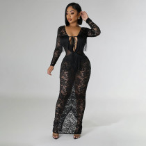 Open back fringe lace dress