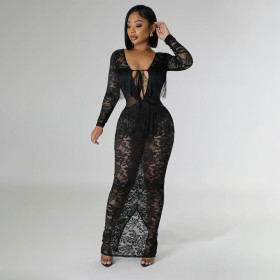 Open back fringe lace dress