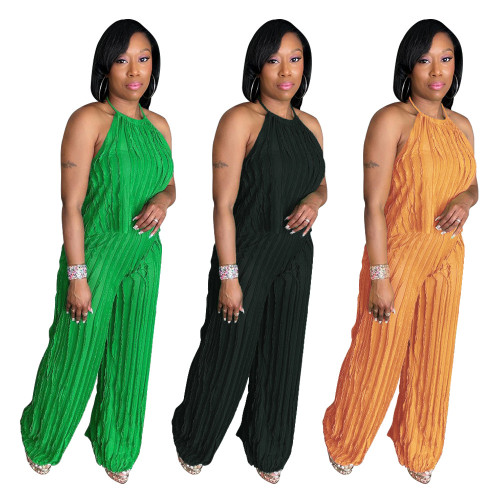 Open back sleeveless wooden ear edge hanging neck set