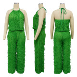 Open back sleeveless wooden ear edge hanging neck set