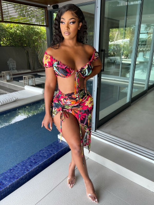 Band and drawstring printed two-piece set