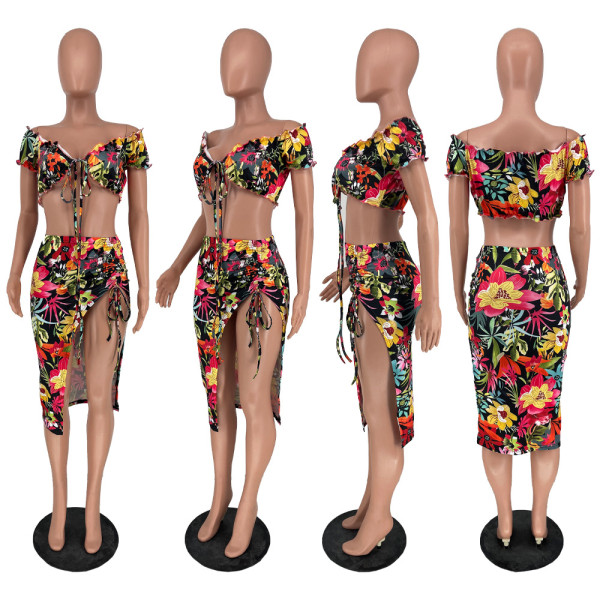 Band and drawstring printed two-piece set