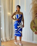 Wrapped chest slim fit elastic printed dress