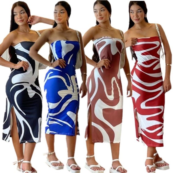Wrapped chest slim fit elastic printed dress