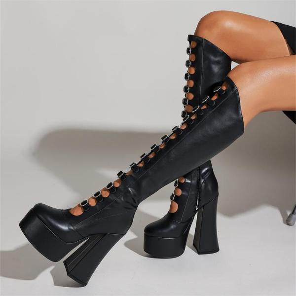 Thick soled ultra-high heel punk style knee length women's boots