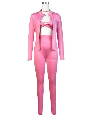 Tight fitting sports and leisure three piece set