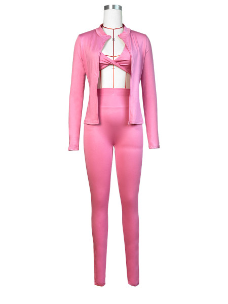 Tight fitting sports and leisure three piece set