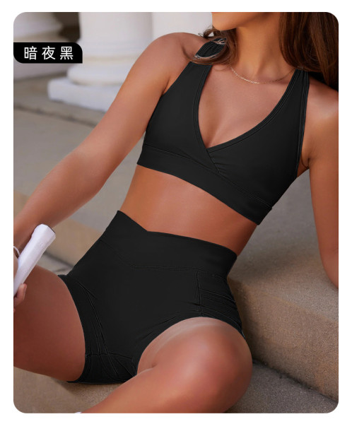 High waisted sports top, hip lifting shorts set