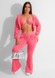 Velvet heart-shaped diamond micro flared pants sexy three piece set