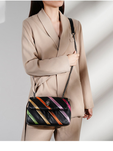 Rainbow women's bag with contrasting color splicing chain single shoulder crossbody bag