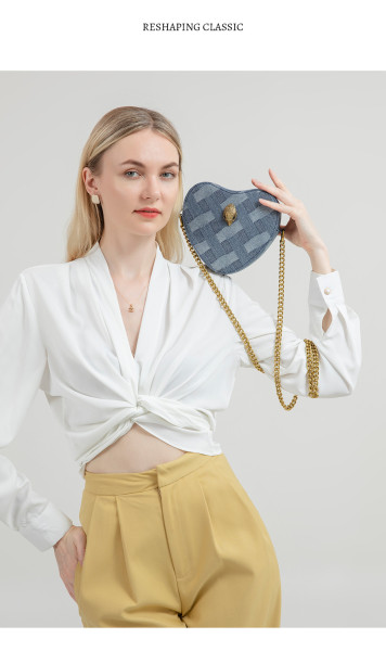 Denim chain shoulder crossbody bag, small bag