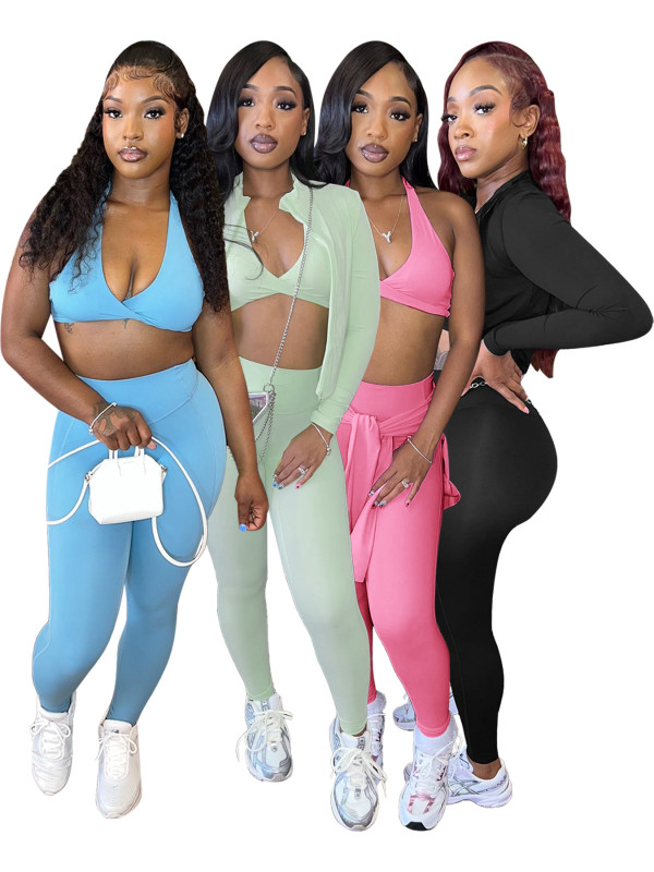 Tight fitting sports and leisure three piece set