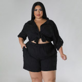 Hollow out chiffon jacquard top and shorts two-piece set