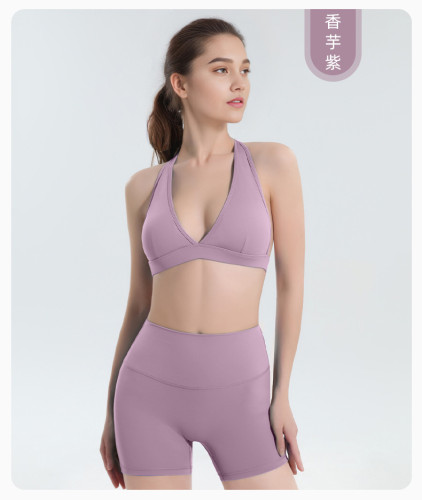 High waisted, abdominal and hip lifting pants with chest cushion yoga suit set