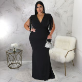 Sexy tassel V-neck long sleeved slim fit dress