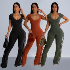 Women's multi colored optional short sleeved jumpsuit
