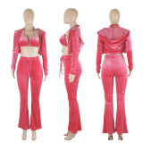 Velvet heart-shaped diamond micro flared pants sexy three piece set