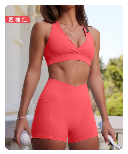 High waisted sports top, hip lifting shorts set