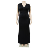 Sexy tassel V-neck long sleeved slim fit dress