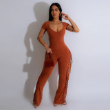 Women's multi colored optional short sleeved jumpsuit