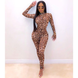 Perspective mesh leopard print jumpsuit