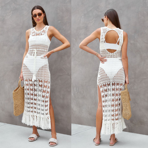 Hollow Knitted Hoodie Holiday Long Dress