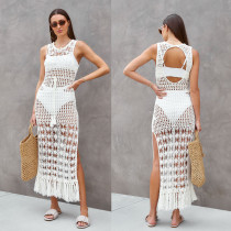 Hollow Knitted Hoodie Holiday Long Dress Hollow Knitted Hoodie Holiday Long Dress