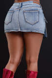 Heavy industry wash gradient color elastic denim short skirt