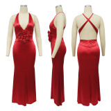 Flower V-neck sleeveless dress backless dress
