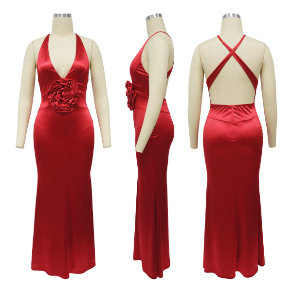 Flower V-neck sleeveless dress backless dress