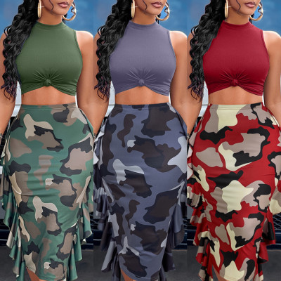 Camouflage two-piece skirt set