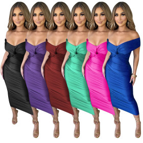 V-neck pleated dress