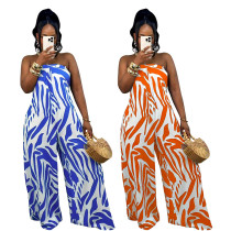 Women's printed sleeveless wide leg jumpsuit