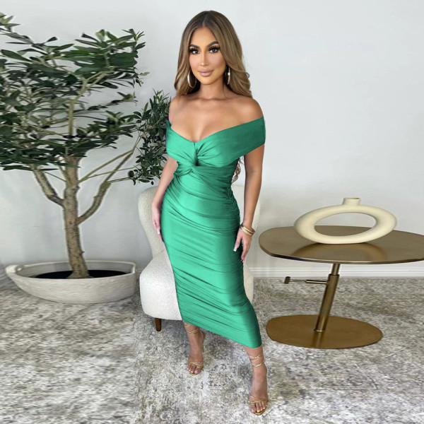 V-neck pleated dress