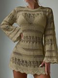 Hollow mesh long sleeved sunscreen shirt for vacation bikini cover