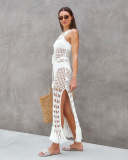 Hollow Knitted Hoodie Holiday Long Dress
