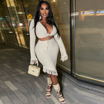 Sexy bag skirt with pleated fringe two-piece set