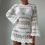 Hollow mesh long sleeved sunscreen shirt for vacation bikini cover