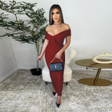 V-neck pleated dress