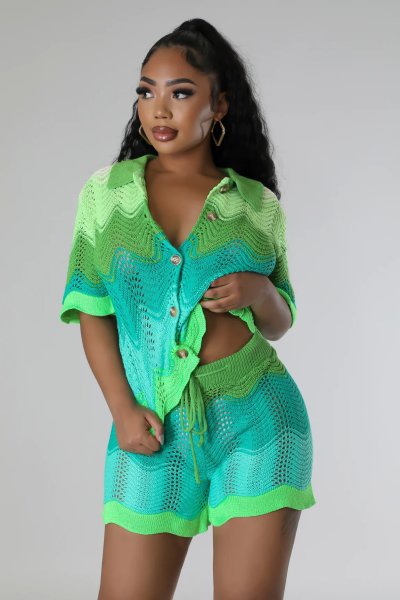 Knitted short sleeved shorts casual set two-piece set