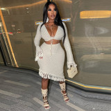 Sexy bag skirt with pleated fringe two-piece set