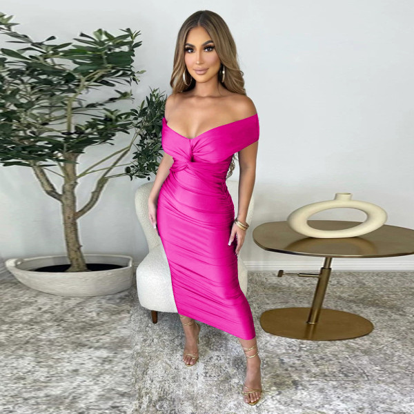 V-neck pleated dress