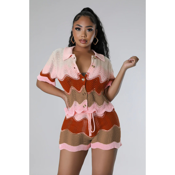 Knitted short sleeved shorts casual set two-piece set