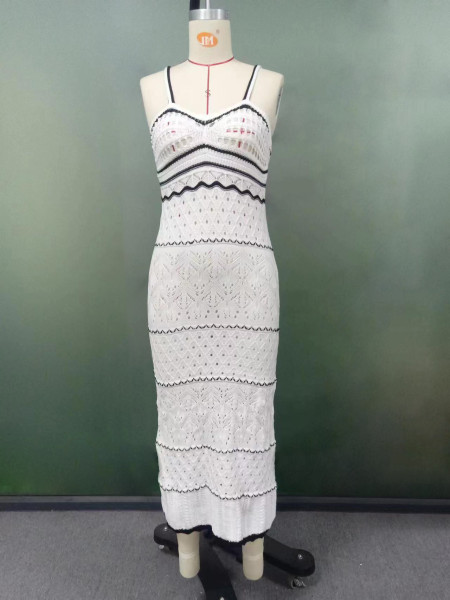 Knitted hollow out long suspender dress