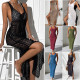 Beach Knitted Hoodie Skirt with Hollow Out Backless Dress