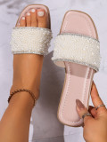 Sparkling pearl square toe flat bottomed slippers