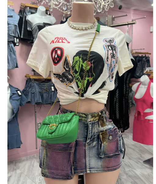 Heavy industry wash gradient color elastic denim short skirt
